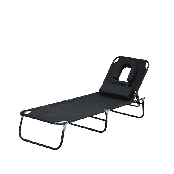 Faltbare Sonnenliege mit Gesichtsöffnung aus schwarzem Oxford-Stoff 190 x 56 x 28 cm sconto