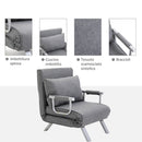Poltrona Letto Singolo con Schienale Regolabile a 5 Livelli e Cuscino 65x69x80 cm in Tessuto Grigio Chiaro