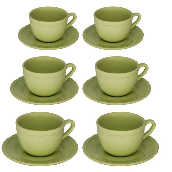 prezzo Set 6 Tazze da The con Piattino Ø9,5xh7 cm in Gres Porcellanato Juliet Verde Pastello