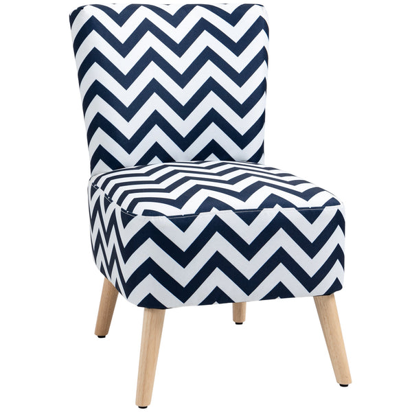 prezzo Gepolsterter Stuhl 51x62x81 cm aus blauem und weißem Stoff in Leinenoptik