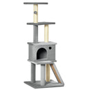 Albero Tiragraffi Multilivello con Casetta 48x48x125 cm Rivestimento in Peluche e Sisal Grigio   