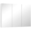 Specchio Bagno Contenitore 91,5x11,5x65 cm con 3 Ante e Ripiani Regolabili da Parete in MDF e Vetro Bianco      