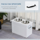 Ciotole per Cani Grandi Rialzate 60x30x41 cm in Acciaio Inox e MDF Bianco 