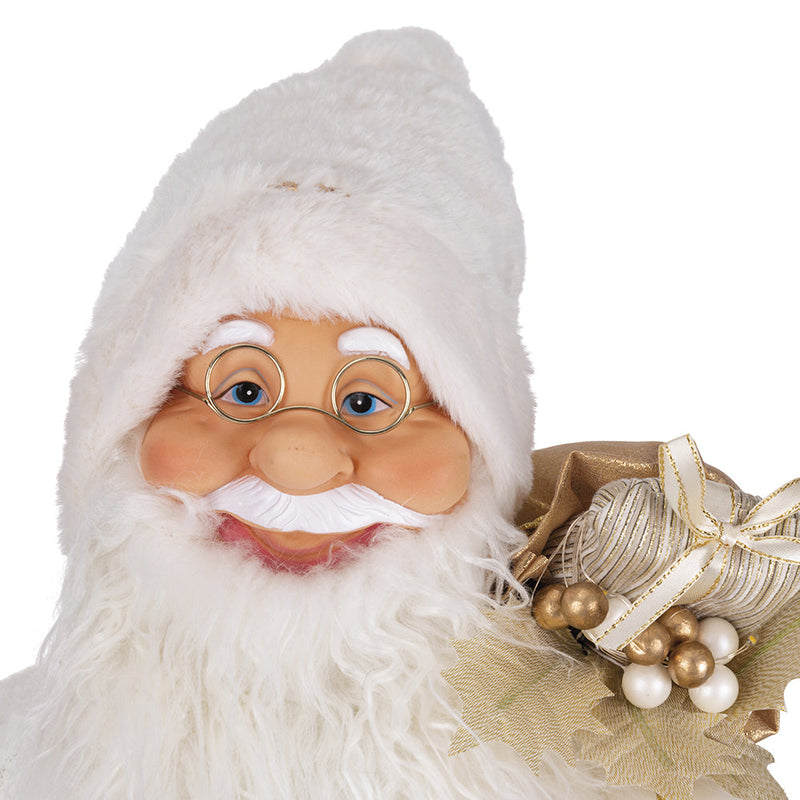 Pupazzo Babbo Natale H60 cm con Slitta e Led in Stoffa Oro e Bianco