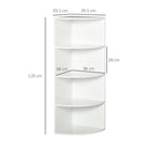 Libreria ad Angolo da Parete e Muro con 4 Ripiani in Legno Bianco 39.5x39.5x120 cm 