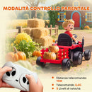 Trattore Elettrico per Bambini 3-8 Anni con Rimorchio Staccabile Telecomando Musica Luci Rosso      
