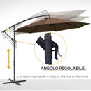 Ombrellone Decentrato da Giardino Ø300x250 cm con Base a Croce e Manovella in Acciaio e Poliestere Caffè  