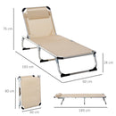 Sdraio Pieghevole 60x165x76 cm con Poggiatesta e Schienale Regolabile in Alluminio Beige      