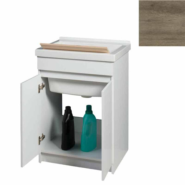 sconto Mobile Lavatoio in Ceramica 2 Ante con Strofinatoio in Legno Massello 60x50x86A cm Olmo Naturale