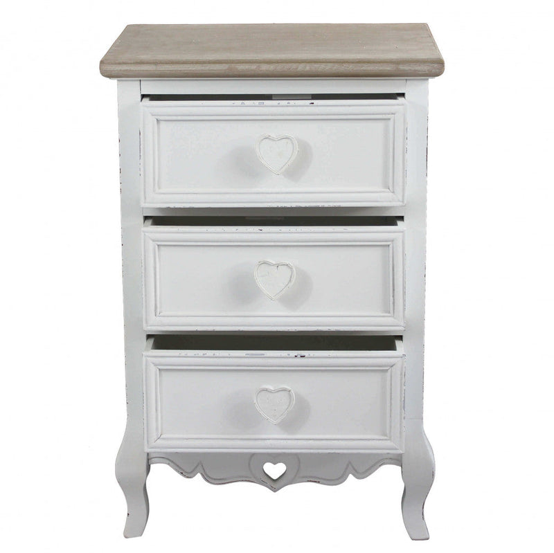Cassettiera Cuore 3 Cassetti 45x34x66 h cm in Legno di paulownia Bianco
