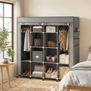 Armadio Portatile 166x42,5x167 cm con Ruote 10 Scomparti e 2 Barre Appendiabiti in Tessuto non Tessuto e Acciaio Grigio Scuro      