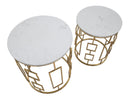 Tavolinetto Cube Coppia Ø46x55-39x48 cm in Ferro e Marmo Oro e Bianco