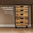 Cassettiera da Ufficio 40x40x67 cm a 5 Cassetti con Ruote Girevoli e Freni in Legno Marrone      