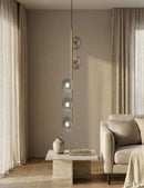 Lampadario Emily Verticale Vetro Grigio 15x16x110 cm in Ferro e Vetro Oro e Grigio      