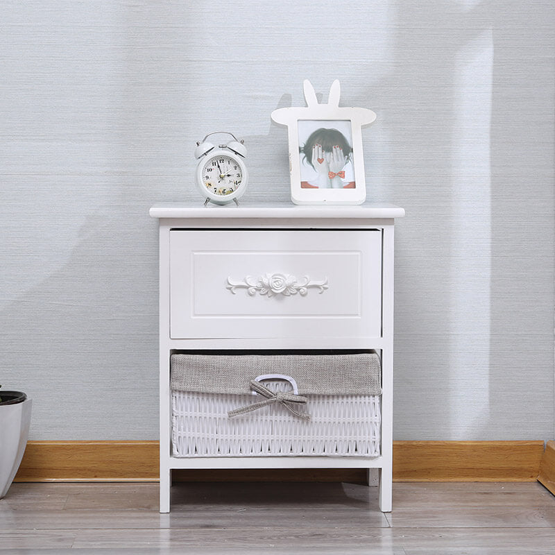 Comodino con 2 Cassetti 40x30x48 cm in Legno Massello Fumer Carol Bianco