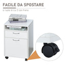 Cassettiera Portadocumenti da Ufficio in Legno con 2 Cassetti e Ruote Bianco 40x35x60 cm 