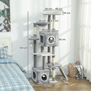 Albero Tiragraffi per Gatti 48x40x165 cm con 2 Casette Rampa Trespoli in Peluche e Sisal Grigio e Bianco      