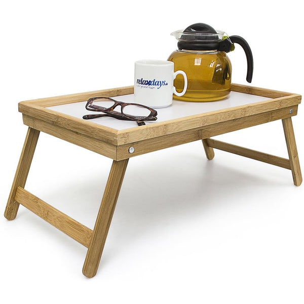 acquista Vassoio Colazione a Letto 50x30x22 cm con Gambe Pieghevoli Salvaspazio in Bambù Bianco