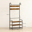 Mobile Ingresso Appendiabiti con Panca e Scarpiera 80x40x182 cm in Legno e Metallo Marrone e Nero  
