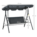 Dondolo da Giardino 3 Posti 172x120x153 cm con Tettuccio Parasole Regolabile e Cuscini Grigio