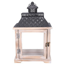 Lanterna in Legno sbiancato rettangolare con tetto nero cm 24x16xh39