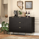 Credenza Moderna Canettata 120x40x89,5 cm con 3 Cassetti 2 Armadietti e Ripiani Regolabili Legno e Metallo Nero      