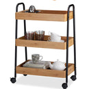 Carrello Trolley Cucina in Metallo 3 Ripiani in legno 4 Ruote Salvaspazio Nero