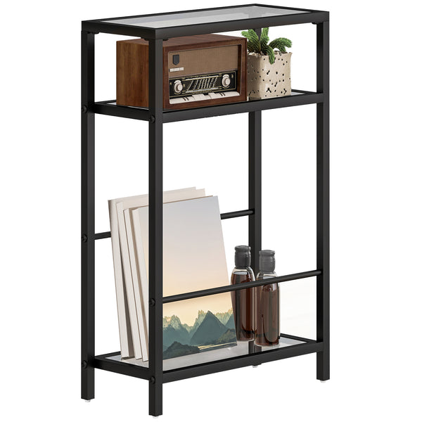 sconto Tavolino da Salotto 40x18x62 cm Design Compatto 3 Ripiani in Vetro e Acciaio Nero
