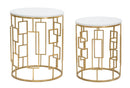 Tavolinetto Cube Coppia Ø46x55-39x48 cm in Ferro e Marmo Oro e Bianco