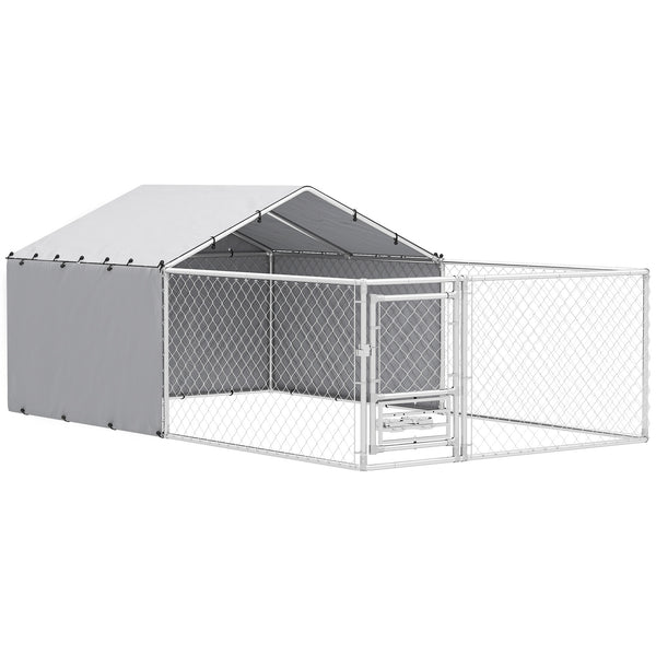 sconto Recinto per Cani Taglia Media e Grande fino a 3 kg 400x230x150 cm Porta Ciotole Girevole Argento