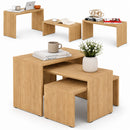 Set 3 Pezzi Tavolini Caffe Rettangolare a Incastro in Legno MDF Quercia     