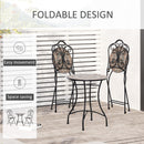 Set Tavolino e 2 Sedie Pieghevoli in Ceramica e Metallo Nero