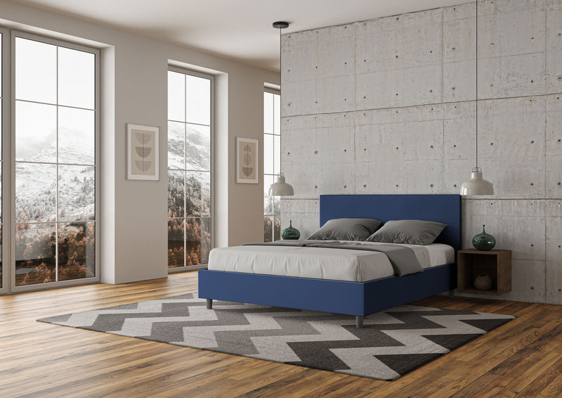 Letto Matrimoniale Senza Testata Imbottito in Similpelle Adele Blu Varie Misure