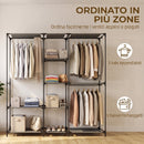 Armadio Aperto Salvaspazio 182x43x182 cm con 3 Barre Appendiabiti 5 Ripiani Struttura in Acciaio Nero      