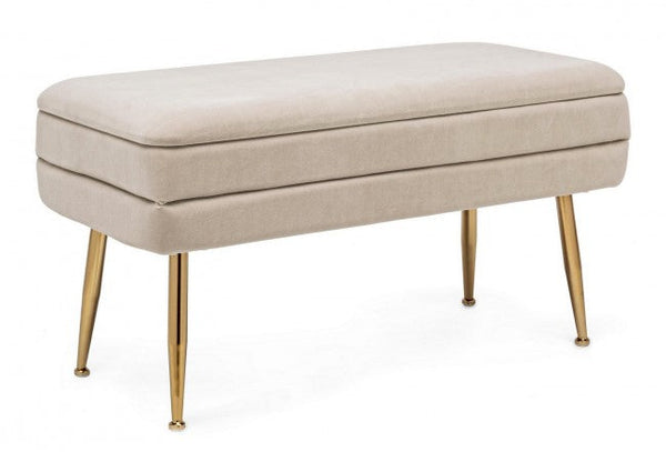 sconto Pavlina Aufbewahrungsbank aus beigefarbenem Stoff mit Samteffekt