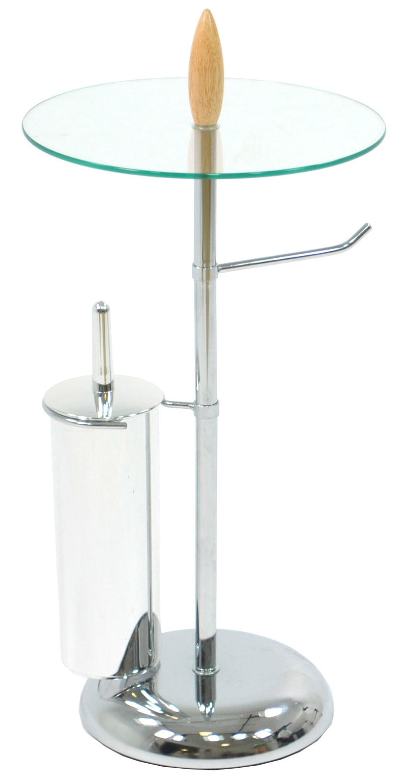 Piantana Porta Rotolo e Porta Scopino in Metallo Cromato