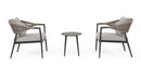 Set 3 Pezzi Salotto da Giardino con 2 Poltrone e Tavolino in Alluminio Corda Poliestere e Pietra Sinterizzata Millor Antracite e Cachi