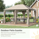 Gazebo da Giardino 4x3m in Acciaio Tende Laterali Cachi