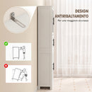 Mobile Bagno Alto Slim 60x30x170 cm a 6 Ripiani con Ante in Vetro e Ripiani Regolabili in MDF Bianco      