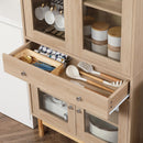 Credenza 1 Cassetto 4 Ante in Vetro 76x40x183 cm in Legno Naturale