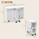 Tavolo da Pranzo Pieghevole per 2-4 Persone 120x60x77 cm con 6 Ruote Ripiani a 2 Livelli e 2 Ribalte in Pannello di Particelle Bianco      