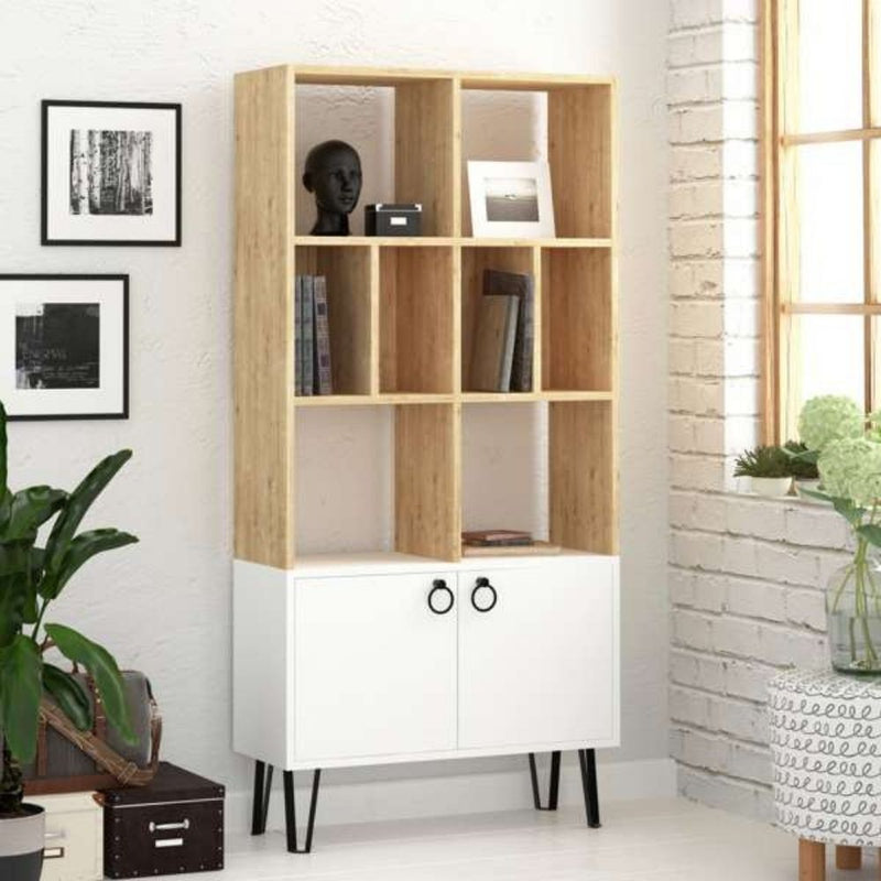 Libreria Bene 80x30x166 cm con ante rovere bianco