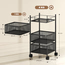 Carrello Cucina a 3 Livelli 27,5x27,5x62 cm con Cestini in Metallo Girevoli Ruote e Freno Nero      