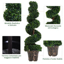 Set 2 Piante Artificiali di Bosso Ø32x120 cm a Spirale per Interni ed Esterni con Vaso Verde      