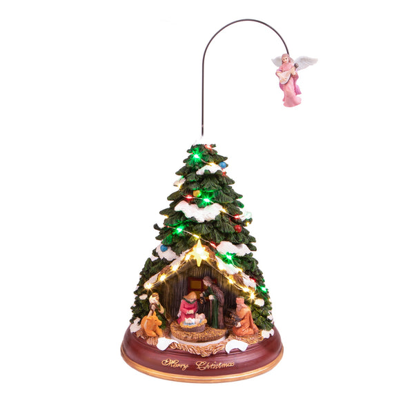 prezzo Fichte mit Krippe mit Musik, Licht und Bewegung 42 cm in Harz