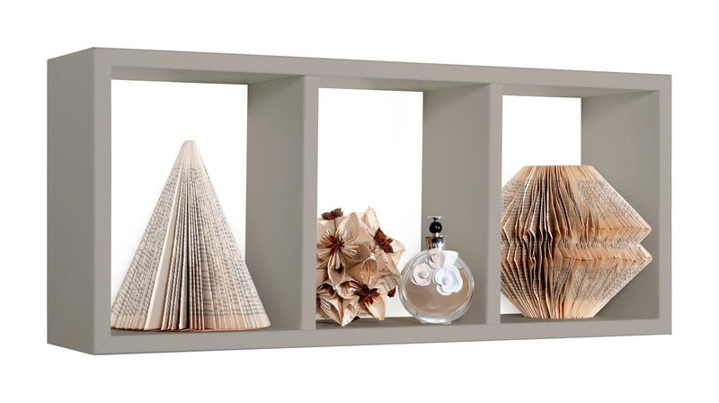 Mensola Rettangolare 3 Scomparti da Parete 70x30x15.5 cm in Fibra di Legno Tristano Marrone Talpa