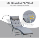 Sdraio da Giardino Pieghevole Reclinabile 137x63,5x100,5 cm in Metallo e con Materassino Grigio