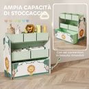 Scaffale Portagiochi 63x30x66 cm a 3 Livelli 6 Cesti in Tessuto Non Tessuto Verde      