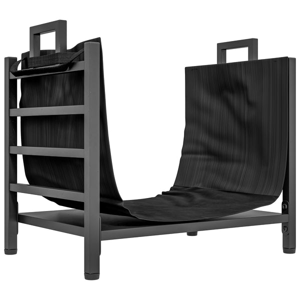 Portalegna da Esterno e Interno 49x34x44 cm in Acciaio con Borsa di Trasporto in Tessuto Oxford 600D Nero online