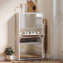 Scarpiera a Specchio 65x17x114,5 cm con 3 Cassetti a Ribalta per 9 Paia di Scarpe in Legno Bianco      